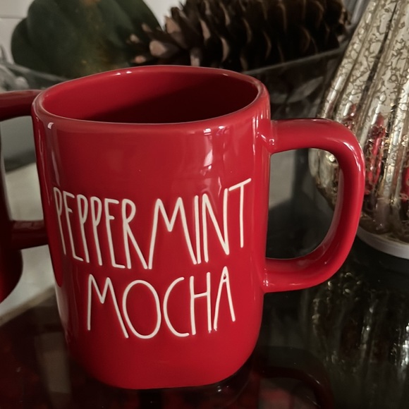 Rae Dunn red JOLLY & PEPPERMINT MOCHA holiday Christmas coffee tea mugs cups - Picture 4 of 4